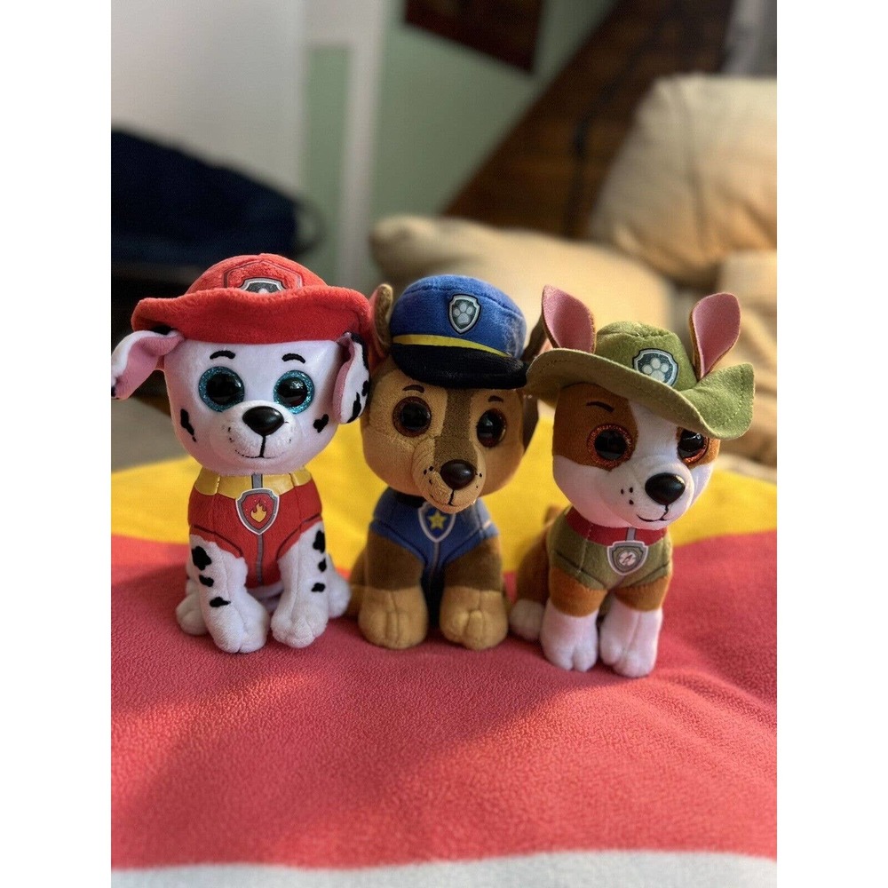 Paw Patrol TY Beanie Baby Lot Of 3 PLUSH Chase Marshall Tracker 6in